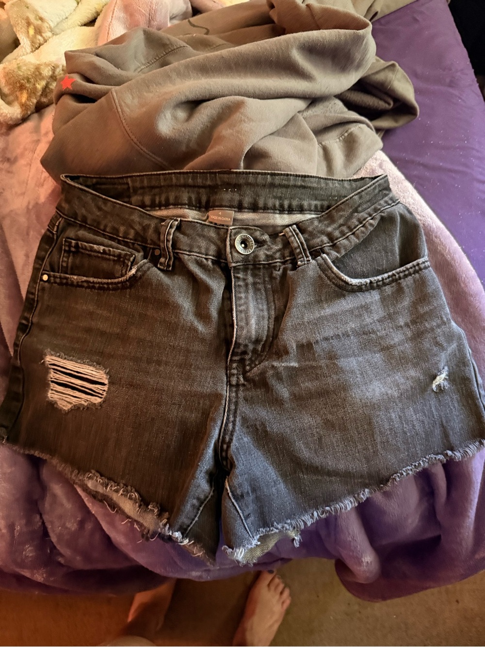 Natural Reflections Washed Black Distressed Denim Shorts